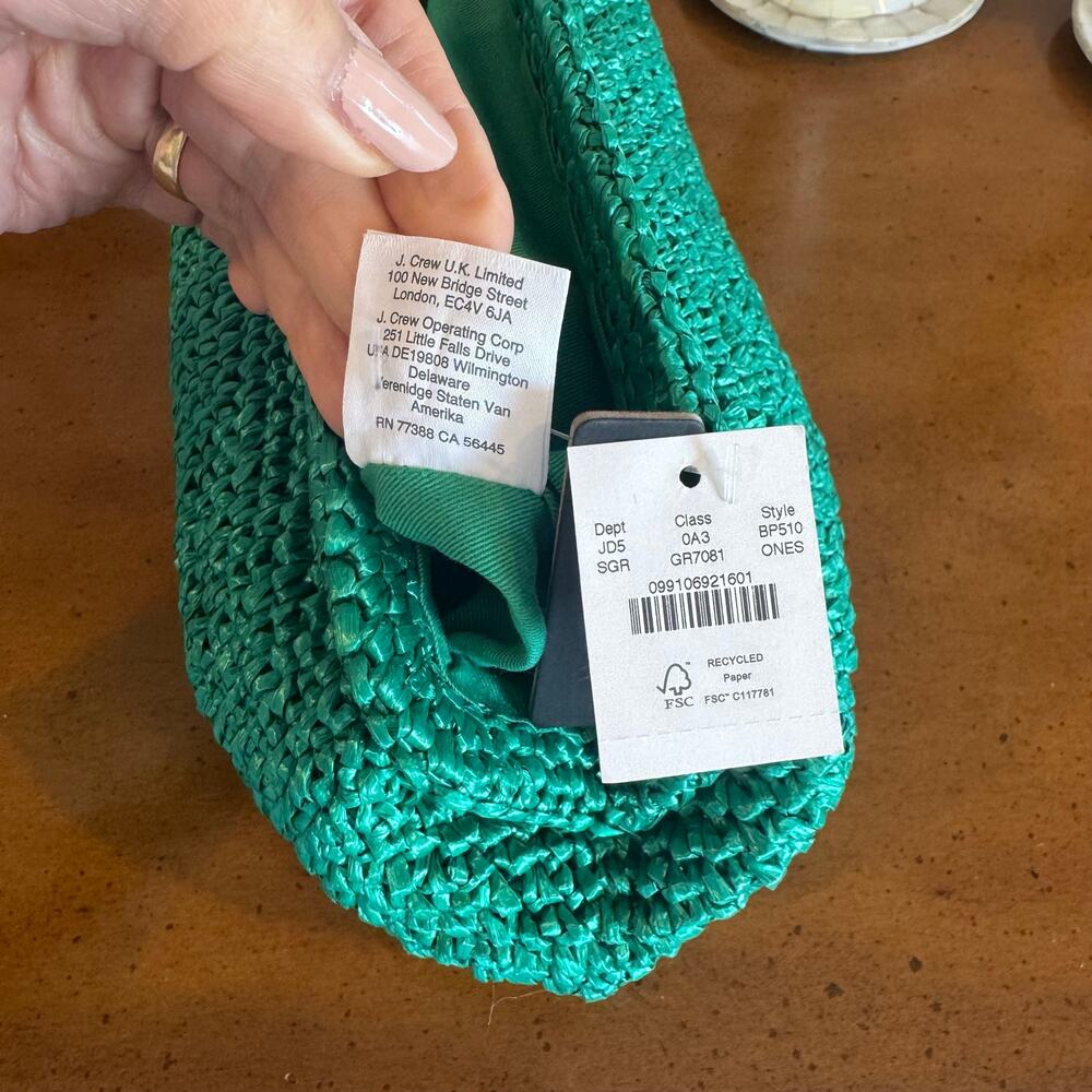 J.Crew Portofino Faux Raffia Clutch Emerald Green NWT - Picture 7 of 11